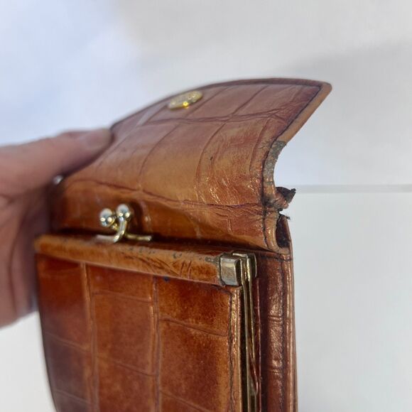 Anne Klein St Thomas Faux Croc Leather Bi Fold Wallet Kiss Clasp Change Purse - Picture 7 of 14